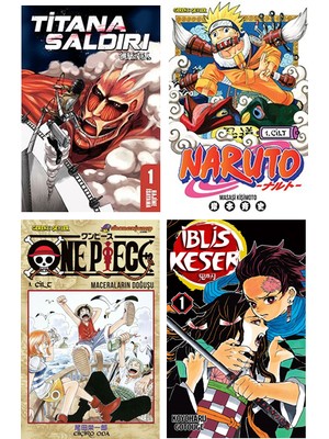 Manga Başlangıç Seti 4'lü Set / Titana Saldırı - Naruto - One Piece - Iblis Keser