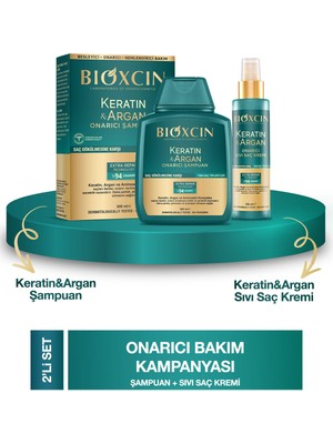 Bioxcin Keratin & Argan Onarıcı Şampuan 300ML + Bioxcin Kertin Argan Sıvı Saç Bakım Kremi