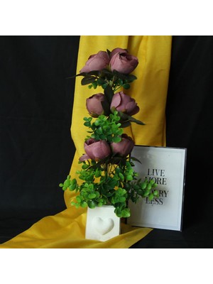 Mory Concept Çiçek Taş Saksı Kalpli Şakayık Çiçeği 6 Adet Yapay Yeşilliklerle Sarılı