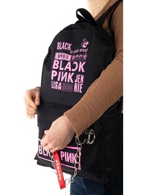 Makko Polo Black Pink Piercingli Zincirli Siyah Sırt Çantası