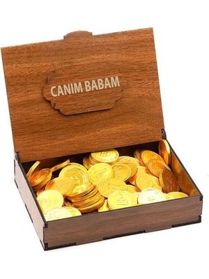 Nostaljik Lezzetler Sevdiklerinize Özel Ahşap  Kutusunda Para Çikolata ( Canım Babam Yazılı )