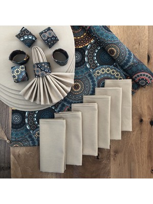 Desenİzmir Amerikan Servis Otantik Desen Takım 6 Supla, 6 Kumaş Peçete, 6 Peçete Halkası ve Runner Örtü Kombin 4