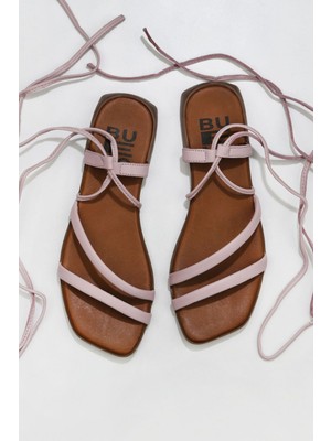 Bueno Shoes Pembe Deri Kadın Düz Sandalet