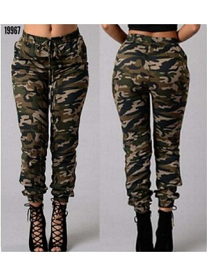 Rengamoda Beli Lastikli Kamuflaj Desen Kargo Pantolon