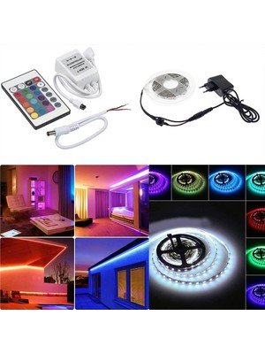 Aciko Bilgisayar Masası Için Rgb 3 Metre Adaptörlü 24 Tuşlu Kumandalı Şerit LED Hazır Set