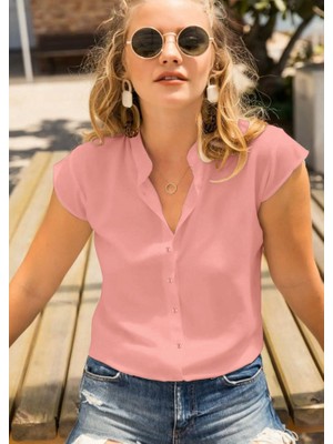 Rengamoda Dokuma Viskon Kumaş Gömlek(Pembe)