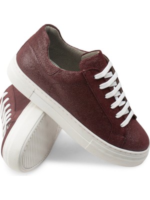 Deery Hakiki Nubuk Bordo Sneaker Kadın Ayakkabı