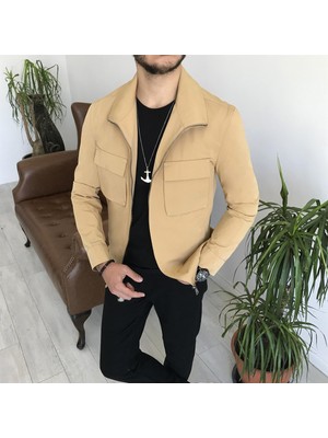 Terzi Adem Italyan Stil Slim Fit Erkek Mevsimlik Bomber Ceket Camel T7870