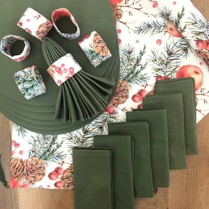 Amerikan Servis Kış Bahçesi Desen Takım 6 Supla, 6 Kumaş Peçete, 6 Peçete Halkası ve Runner Örtü Kombin 3