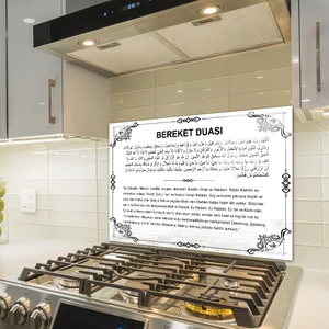Cam Ocak Arkası Koruyucu | Bereket Duası | Beyaz Fon | 49,5cm x 76cm