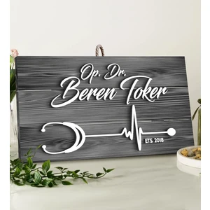 Bk Gift Kişiye Özel Doktor Tasarımlı Gri Dekoratif Ahşap Tabela
