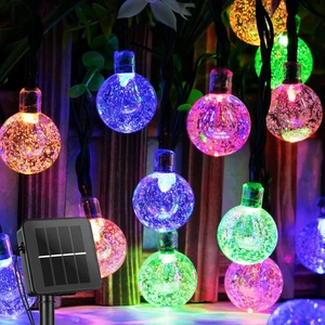 Solar 50 LED Kristal Cam Misket Top Işık Zinciri 8 Mod Renkli Güneş Enerjili Balkon Bahçe LED Işık
