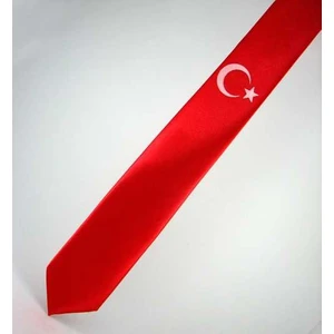Çocuk Boy Ay-Yıldız Baskılı Saten Kırmızı Kravat - Ck-27
