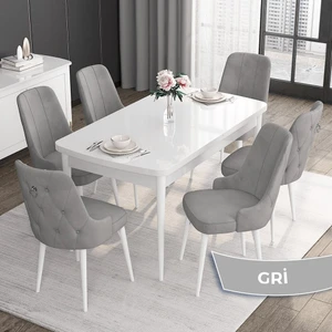 Concept Noa Serisi,80 x 132 cm Açılabilir Mdf Masa,beyaz Mutfak Masa Takımı,6 Sandalye Gümüş Halkalı