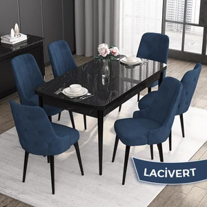 Concept Roy Serisi, 80 x 132 cm Açılabilir Mdf Mutfak Masa Takımı,siyah Mermer Desen Masa 6 Sandalye