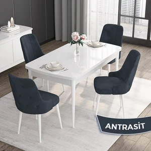 Concept Roy Serisi,80 x 132 cm Açılabilir Mdf Masa,beyaz Mutfak Masa Takımı,4 Sandalye