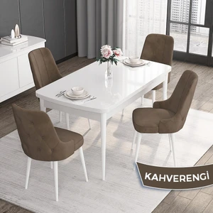 Concept Roy Serisi,80 x 132 cm Açılabilir Mdf Masa,beyaz Mutfak Masa Takımı,4 Sandalye