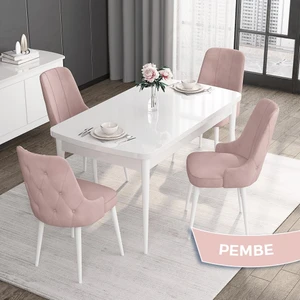 Concept Roy Serisi,80 x 132 cm Açılabilir Mdf Masa,beyaz Mutfak Masa Takımı,4 Sandalye