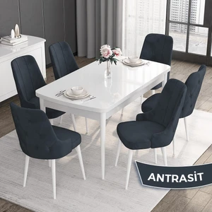 Concept Roy Serisi,80 x 132 cm Açılabilir Mdf Masa,beyaz Mutfak Masa Takımı,6 Sandalye