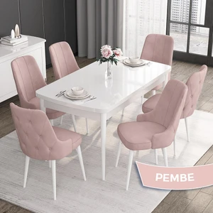 Concept Roy Serisi,80 x 132 cm Açılabilir Mdf Masa,beyaz Mutfak Masa Takımı,6 Sandalye