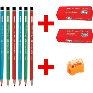 Kurşun Kalem 6 Adet Faber Büyük Boy Kırmızı Silgi 2 Adet ve Kalemtıraş