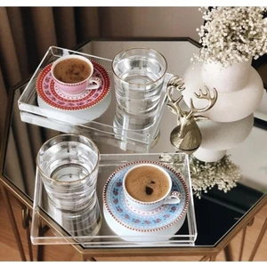 2 Adet Pleksiglas Dekoratif Sunum Tepsisi Şeffaf 22/14