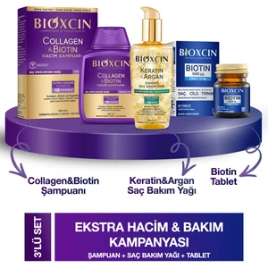 Collagen & Biotin Hacim Şampuanı 300ML + Biotin 5000 Mcg 60 Tablet + Keratin Argan Saç Bakım Yağı