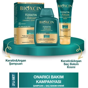 Keratin & Argan Onarıcı Şampuan 300ML + Bioxcin Kertin Argan Saç Bakım Kremi