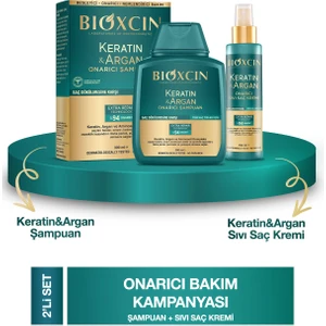 Keratin & Argan Onarıcı Şampuan 300ML + Bioxcin Kertin Argan Sıvı Saç Bakım Kremi