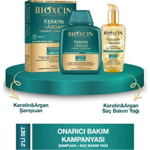 Keratin & Argan Onarıcı ŞAMPUAN300 ml + Bioxcin Kertin Argan Saç Bakım Yağı