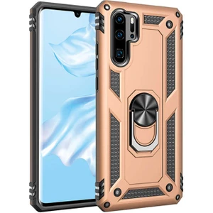 Huawei P30 Pro Kılıf Yüzüklü Standlı Tank Çift Katmanlı Vega Gold