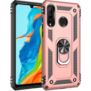 Samsung Galaxy A20S Kılıf Yüzüklü Standlı Tank Çift Katmanlı Vega Rose Gold