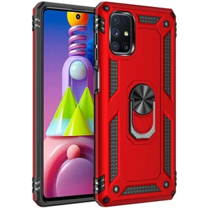 Samsung Galaxy M51 Kılıf Yüzüklü Standlı Tank Çift Katmanlı Vega Kırmızı