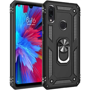 Xiaomi Redmi Note 7 Kılıf Yüzüklü Standlı Tank Çift Katmanlı Vega Siyah