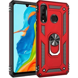 Samsung Galaxy A20S Kılıf Yüzüklü Standlı Tank Çift Katmanlı Vega Kırmızı