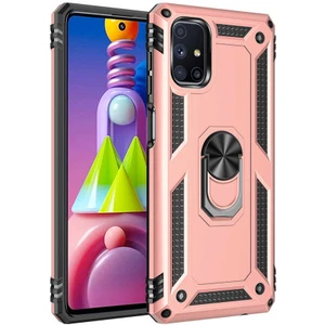 Samsung Galaxy M51 Kılıf Yüzüklü Standlı Tank Çift Katmanlı Vega Rose Gold