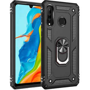 Samsung Galaxy A20S Kılıf Yüzüklü Standlı Tank Çift Katmanlı Vega Siyah