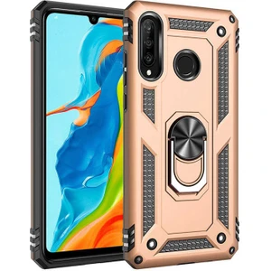 Samsung Galaxy A20S Kılıf Yüzüklü Standlı Tank Çift Katmanlı Vega Gold