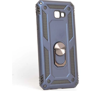Samsung Galaxy J4 Plus Kılıf Yüzüklü Standlı Tank Çift Katmanlı Vega Mavi