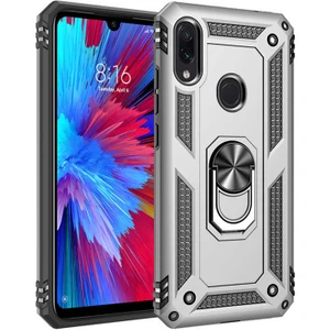 Xiaomi Redmi Note 7 Kılıf Yüzüklü Standlı Tank Çift Katmanlı Vega Gri