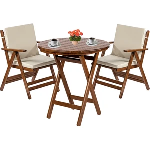 Antalya Ahşap Bahçe Balkon Takımı: 60 cm Yuvarlak Masa + 2 Minderli Sandalye | Katlanır  Set