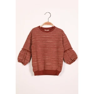 Kız Çocuk Çizgili Kolu Büzgülü Sweatshirt (2-7yaş)