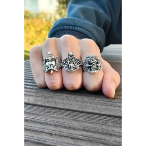 Trend Collection 3'lü Ayarlanabilir Yüzük Set, Kılıç, Viking, Kurukafa Model Yüzük Set