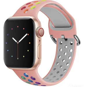 Apple Watch 7-6-Se-5-4-3-2 Seri (38/40/41) mm Uyumlu Yumuşak Çelik Tokalı Delikli Silikon Kordon