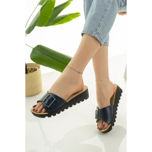 Moda Fırsat Lacivert Kadın Dolgu Topuk Terlik Şık Rahat Deniz Plaj Çeyiz Bohça Terliği