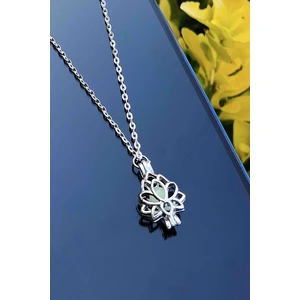 Trend Collection Gece Karanlıkta Parlayan Yeşil Lotus Çiçeği Fosforlu Kolye