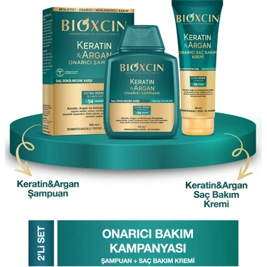 Bioxcin Keratin & Argan Onarıcı Şampuan 300ML + Bioxcin Kertin Argan Saç Bakım