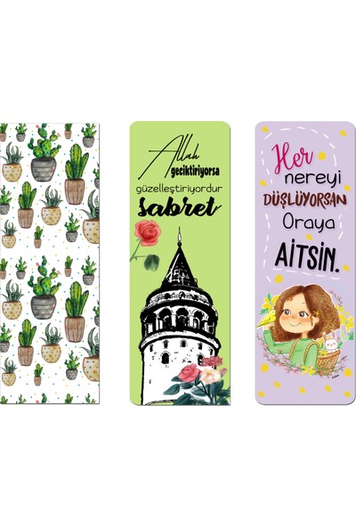 Fatofotofan Kaktüslü Galata Kulesi Mativasyon Sözlü Kitap Ayracı 3'lü Set