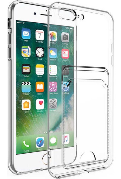 Lyon Tech Apple iPhone 7 Plus Kılıf Kartlıklı Şeffaf Zore Setra Clear Silikon Kapak