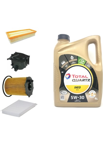 Citroen Berlingo 1.6 Dizel Yağ Bakım Seti + Total Quartz Ineo Ecs 5W-30 Partiküllü Motor Yağı 4 L